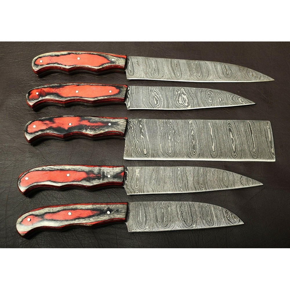 Professional Damascus Steel Kitchen Knife Set Handmade With Pakka Wood Handle 0