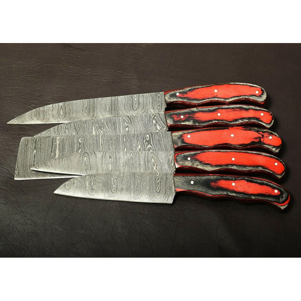 Professional Damascus Steel Kitchen Knife Set Handmade With Pakka Wood Handle 1
