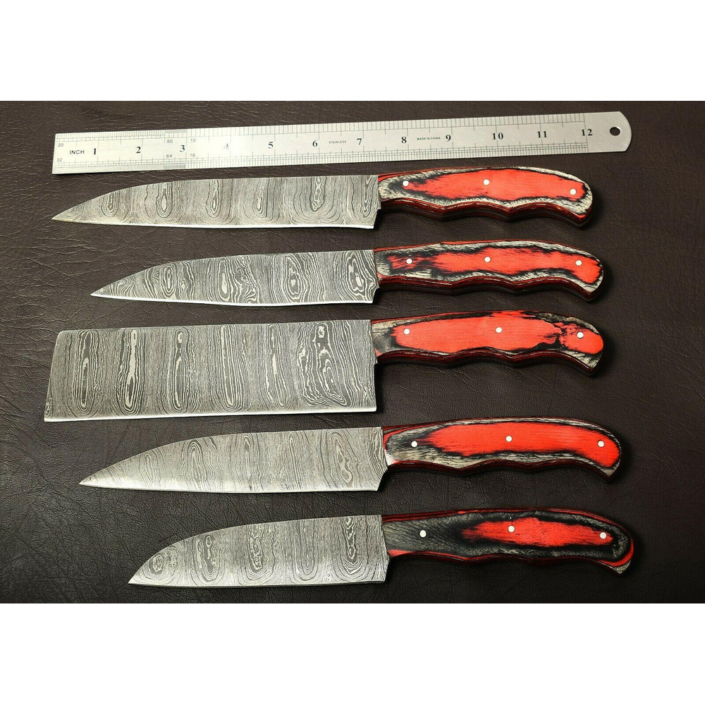 Professional Damascus Steel Kitchen Knife Set Handmade With Pakka Wood Handle 3