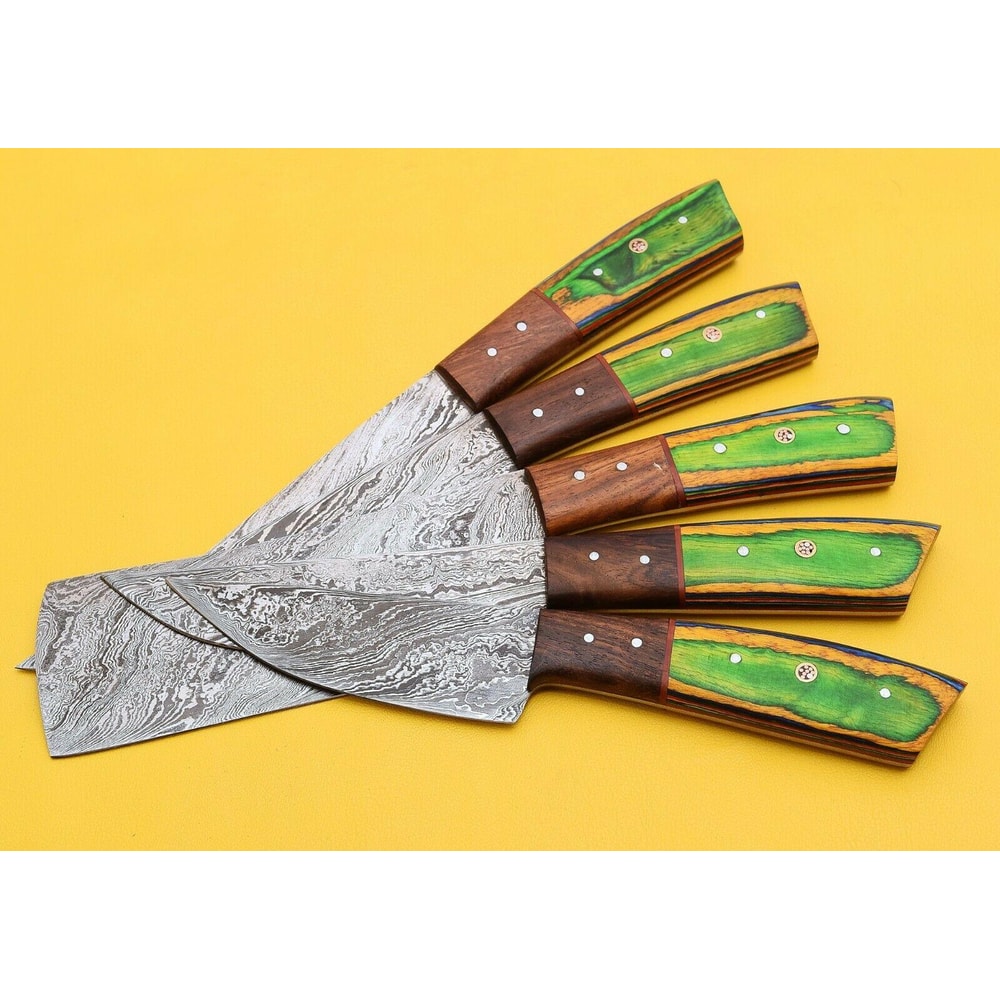 HandForged Damascus Chef Knives Set 512 Layers Steel Leather Sheath 2
