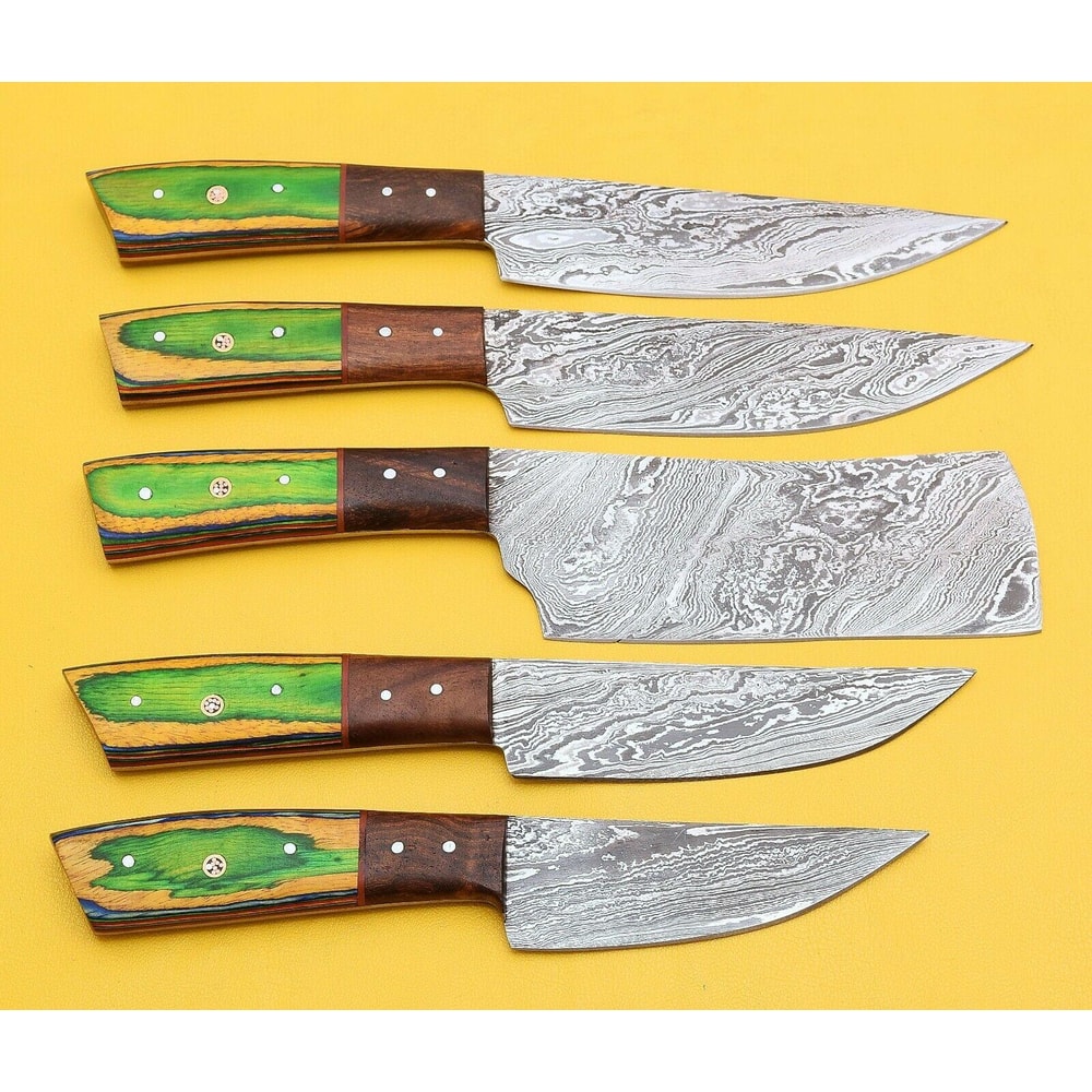 HandForged Damascus Chef Knives Set 512 Layers Steel Leather Sheath 0