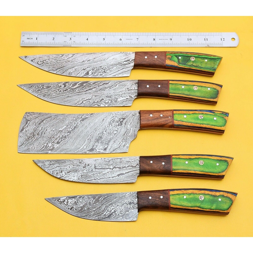 HandForged Damascus Chef Knives Set 512 Layers Steel Leather Sheath 1