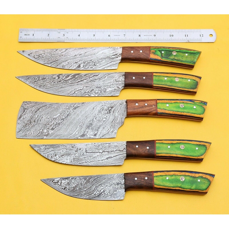 HandForged Damascus Chef Knives Set 512 Layers Steel Leather Sheath 1