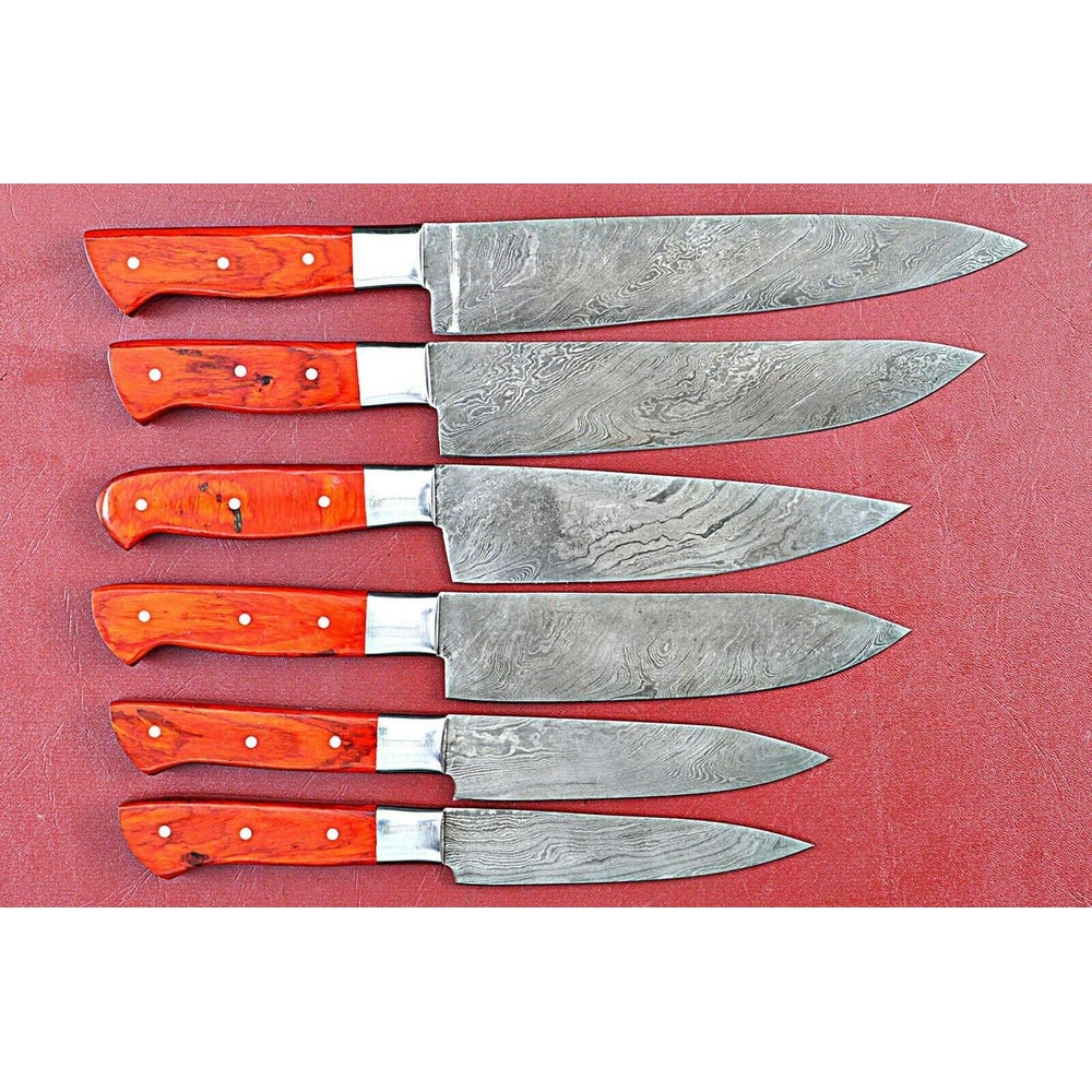 Custom Handmade Damascus Steel Kitchen Knives Set With Elegant Pakka Wood Grip 0