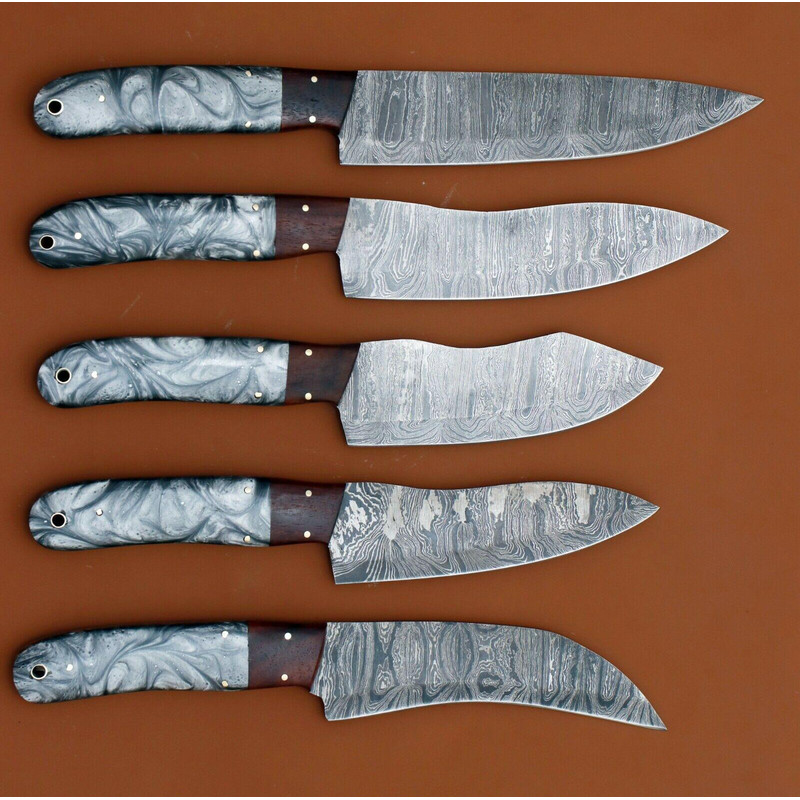 Handmade Damascus Chef Knife Set Of 5 Resin Art Handle Kitchen Knives 0