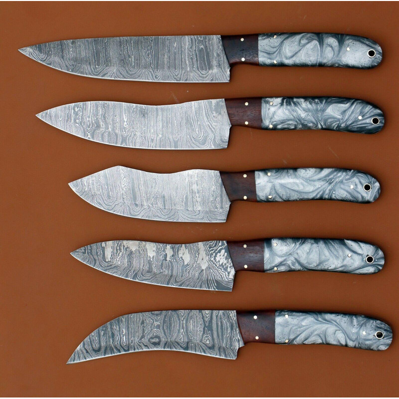 Handmade Damascus Chef Knife Set Of 5 Resin Art Handle Kitchen Knives 1