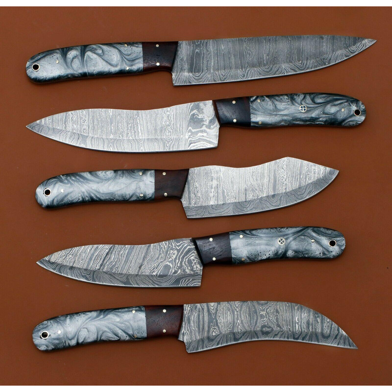 Handmade Damascus Chef Knife Set Of 5 Resin Art Handle Kitchen Knives 2