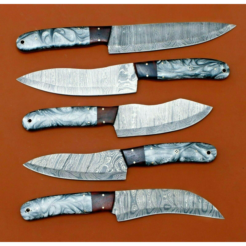 Handmade Damascus Chef Knife Set Of 5 Resin Art Handle Kitchen Knives 3