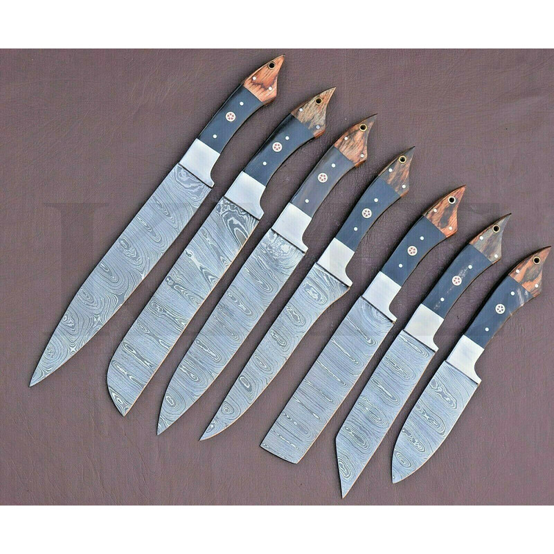 Handmade Damascus Steel 7Piece Kitchen Chef Knife Set With Bull Horn Handle Custom Forged Professi 0