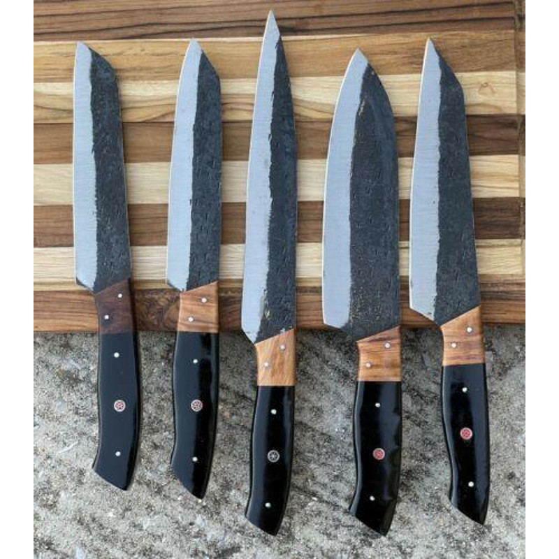 5Piece Hand Forged Carbon Steel Chef Knife Set  Railroad Knives 0
