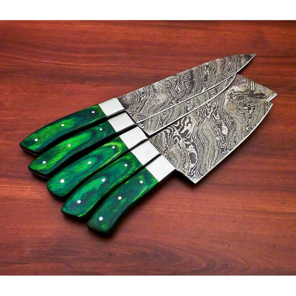 Lot Of 5 Handmade Damascus Steel Chef Knife Set Full Tang Kitchen Knives With Hardwood Handle 1