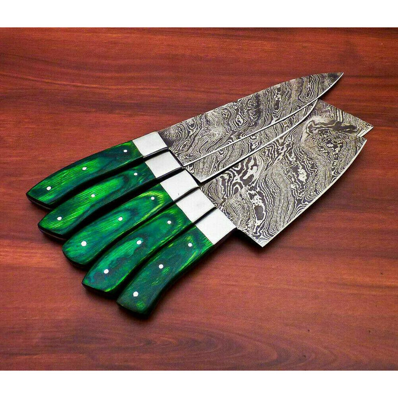 Lot Of 5 Handmade Damascus Steel Chef Knife Set Full Tang Kitchen Knives With Hardwood Handle 1