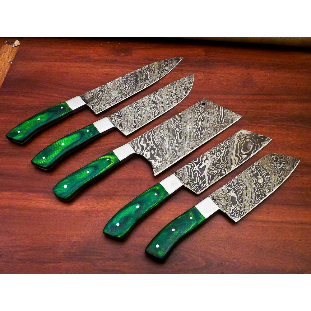 Lot Of 5 Handmade Damascus Steel Chef Knife Set Full Tang Kitchen Knives With Hardwood Handle 2