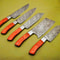 Premium Handmade Damascus Steel Chef Knives Lot Of 5 Hardwood Handle Kitchen Set 1