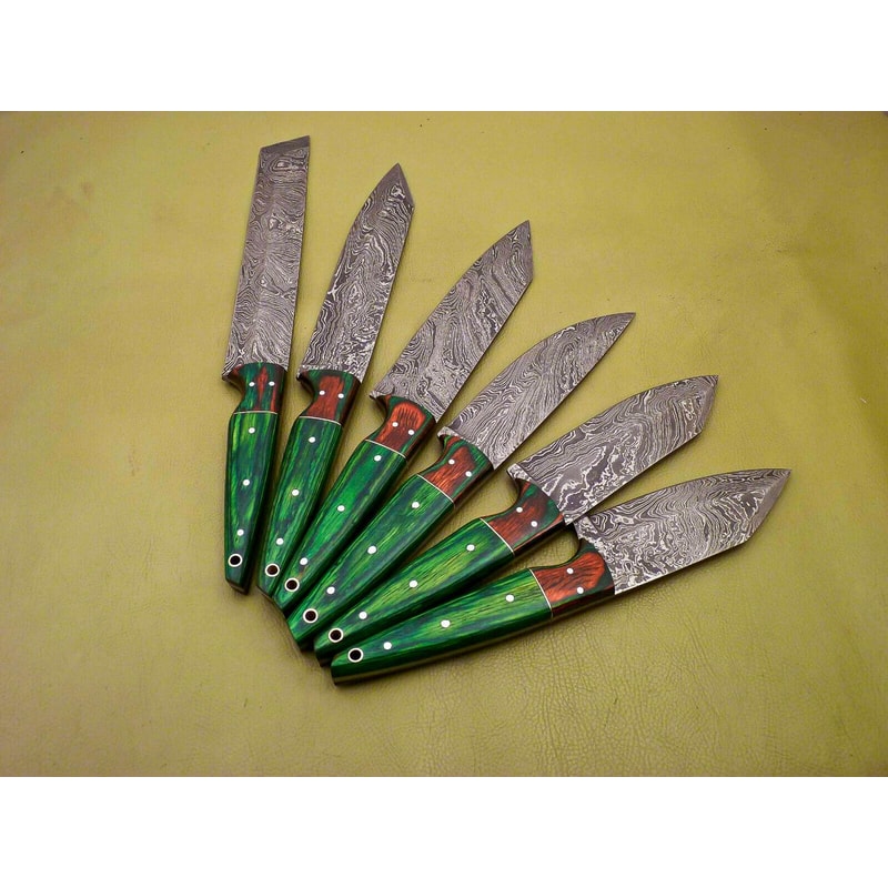 Lot Of 6 Custom Damascus Chef Knives Full Tang Kitchen Skinning Set 1