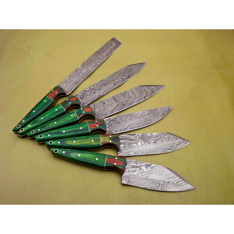 Lot Of 6 Custom Damascus Chef Knives Full Tang Kitchen Skinning Set 2