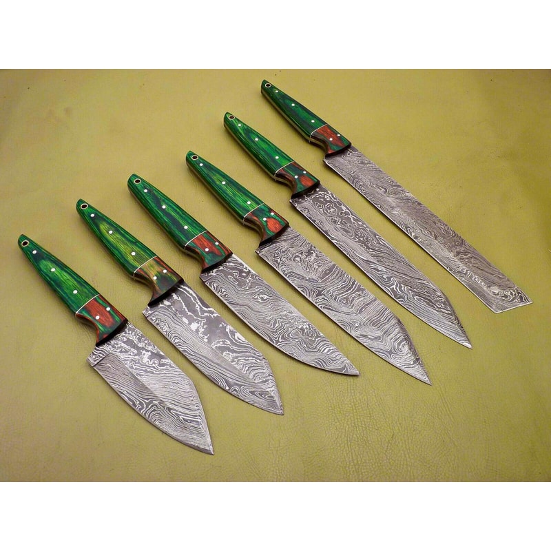 Lot Of 6 Custom Damascus Chef Knives Full Tang Kitchen Skinning Set 3