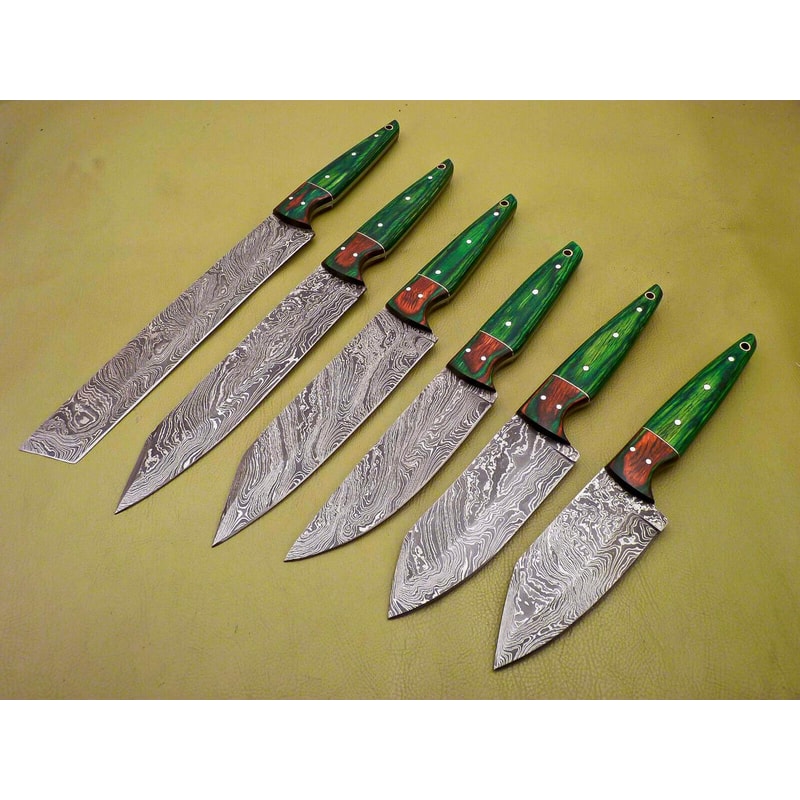Lot Of 6 Custom Damascus Chef Knives Full Tang Kitchen Skinning Set 0