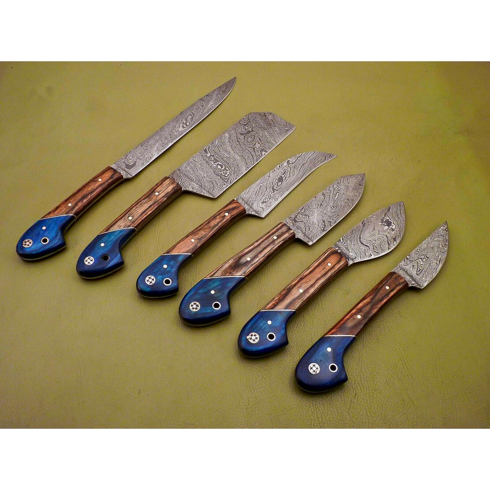 Lot Of 6 Custom Damascus Chef Knives Full Tang Kitchen Set 1