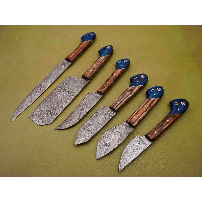 Lot Of 6 Custom Damascus Chef Knives Full Tang Kitchen Set 2