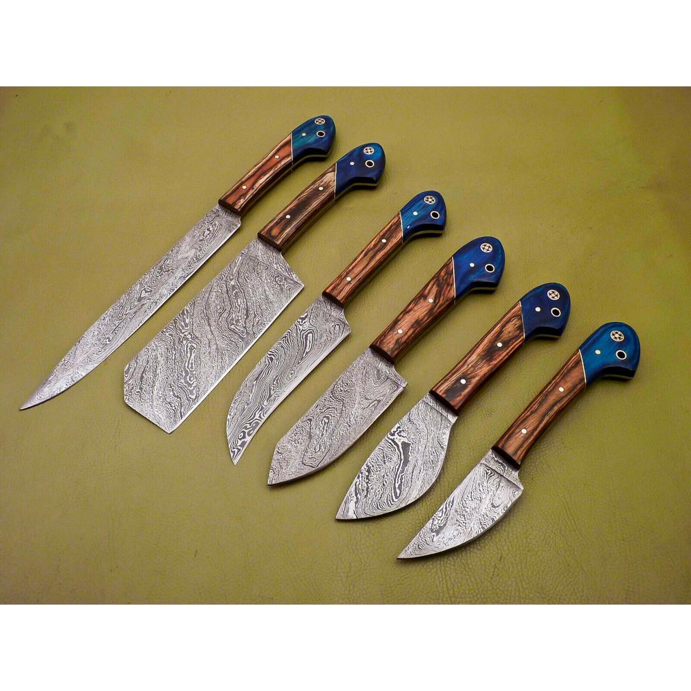 Lot Of 6 Custom Damascus Chef Knives Full Tang Kitchen Set 0