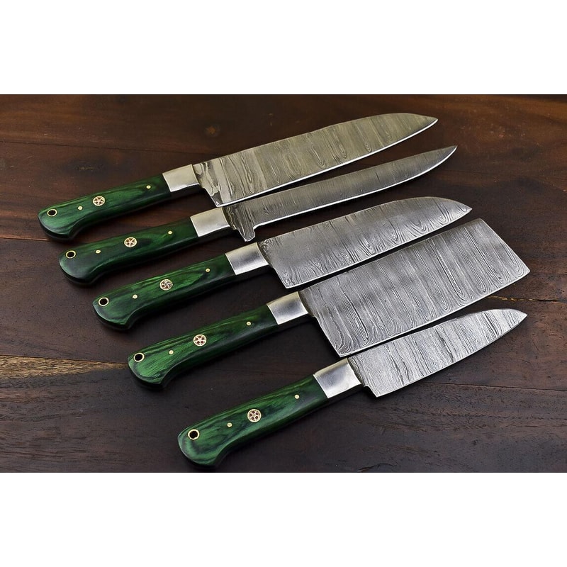 Rare Handmade Damascus Steel 5Piece Chef Knife Set With Hardwood Handle 1