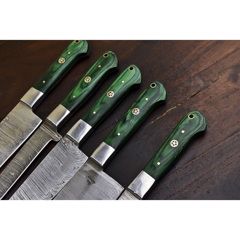Rare Handmade Damascus Steel 5Piece Chef Knife Set With Hardwood Handle 2