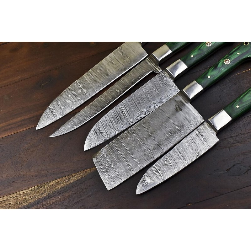 Rare Handmade Damascus Steel 5Piece Chef Knife Set With Hardwood Handle 3