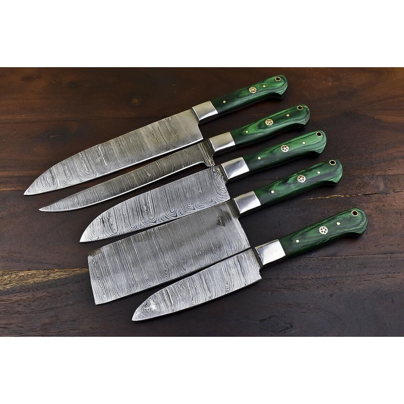 Rare Handmade Damascus Steel 5Piece Chef Knife Set With Hardwood Handle 4