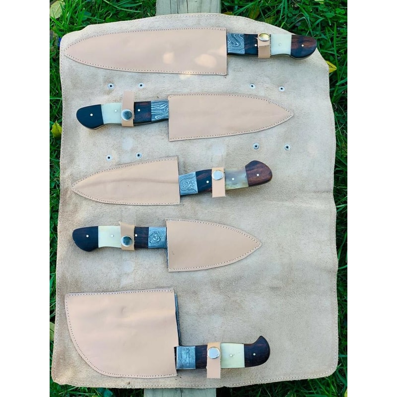 Rare Handmade Damascus Steel 5Piece Chef Knife Set With Hardwood 3