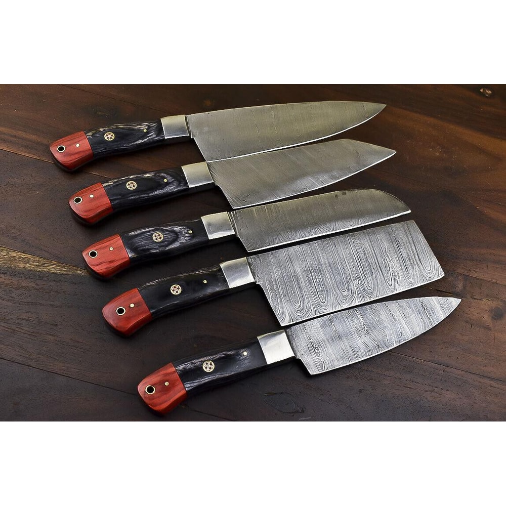 Handmade Damascus Steel 5 Pc Chef Knife Set With Hardwood Handle 1
