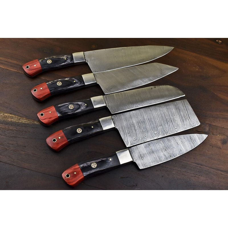Handmade Damascus Steel 5 Pc Chef Knife Set With Hardwood Handle 1