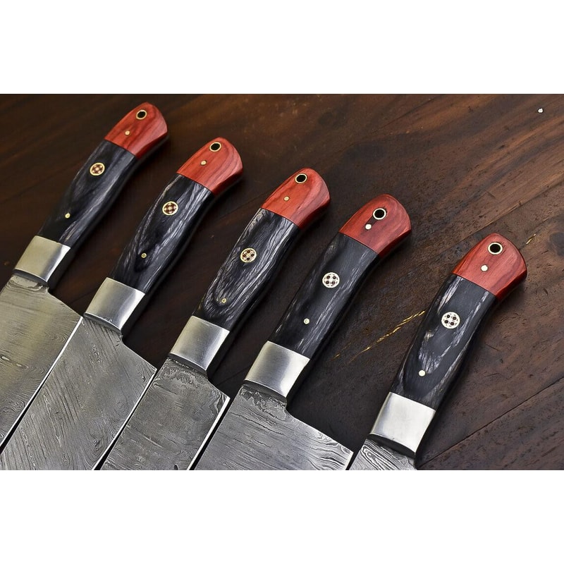 Handmade Damascus Steel 5 Pc Chef Knife Set With Hardwood Handle 2
