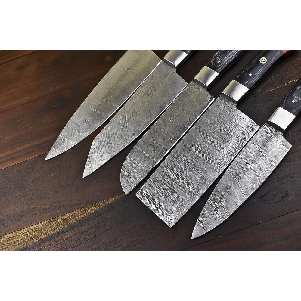 Handmade Damascus Steel 5 Pc Chef Knife Set With Hardwood Handle 3