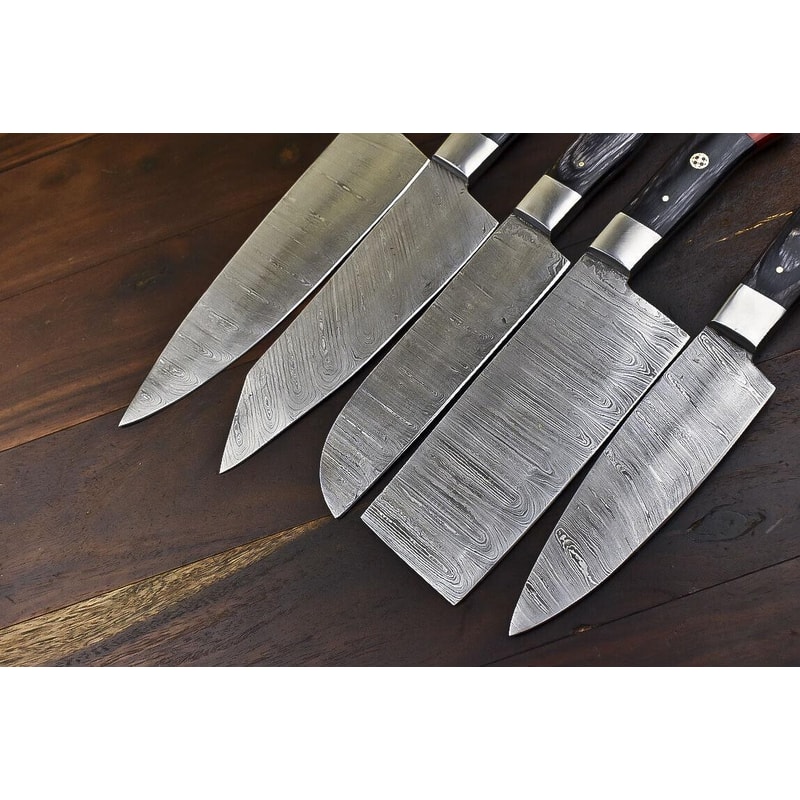 Handmade Damascus Steel 5 Pc Chef Knife Set With Hardwood Handle 3