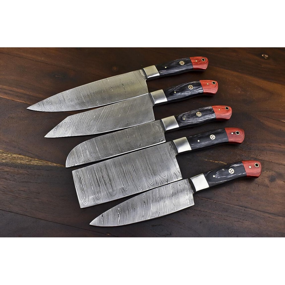 Handmade Damascus Steel 5 Pc Chef Knife Set With Hardwood Handle 4
