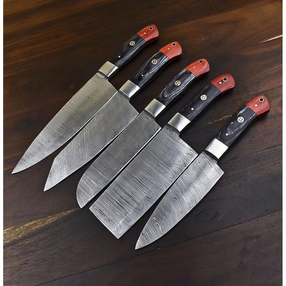 Handmade Damascus Steel 5 Pc Chef Knife Set With Hardwood Handle 0