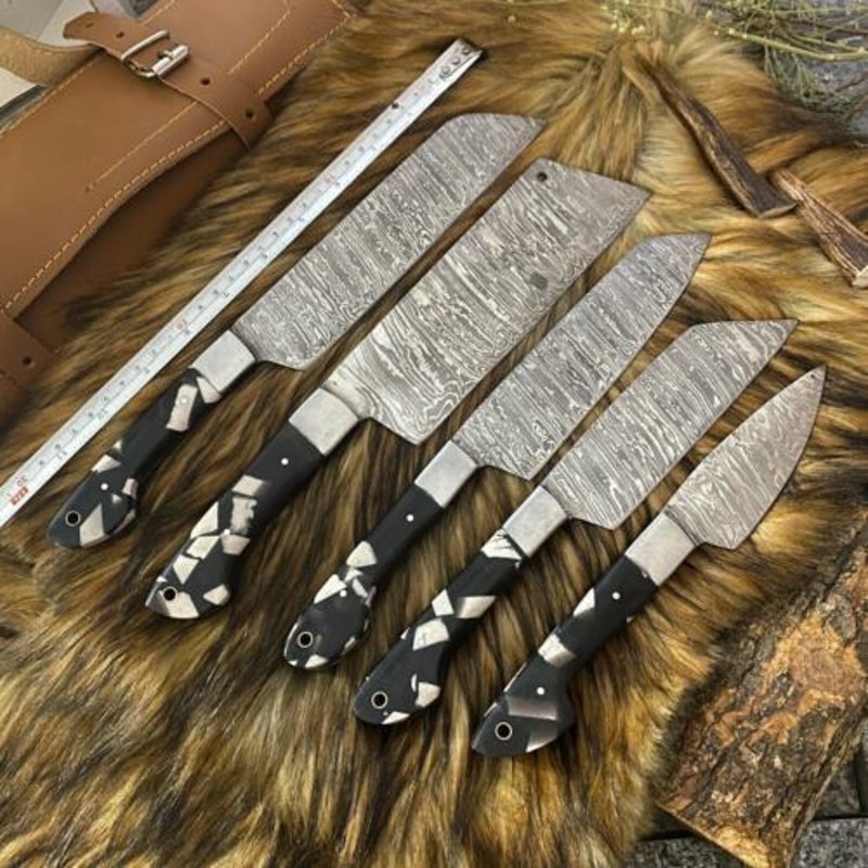 Premium Damascus Steel Kitchen Hunting Knives 5 Pc Set 4