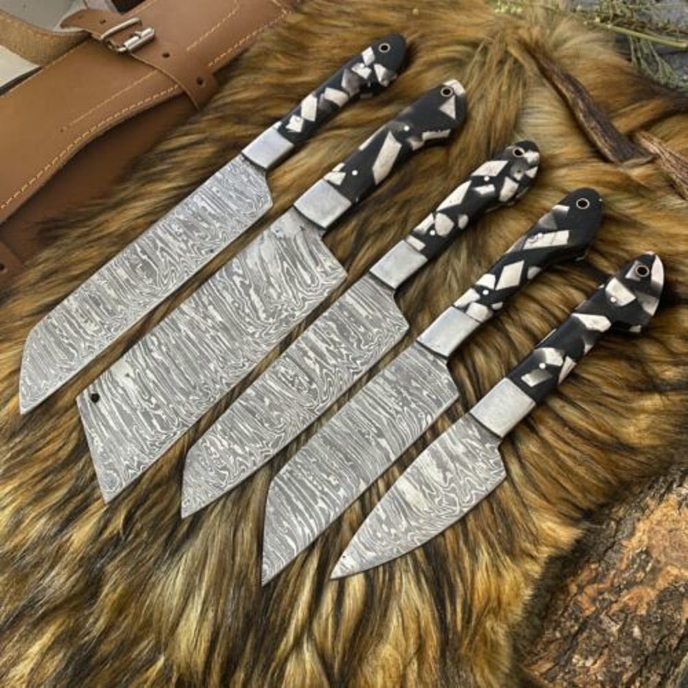 Premium Damascus Steel Kitchen Hunting Knives 5 Pc Set 0