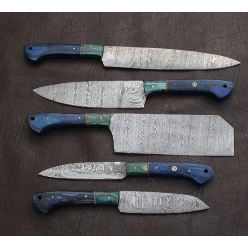 Custom Handmade Damascus Steel 5 Pc Knife Set For Kitchen Outdoor Use 1