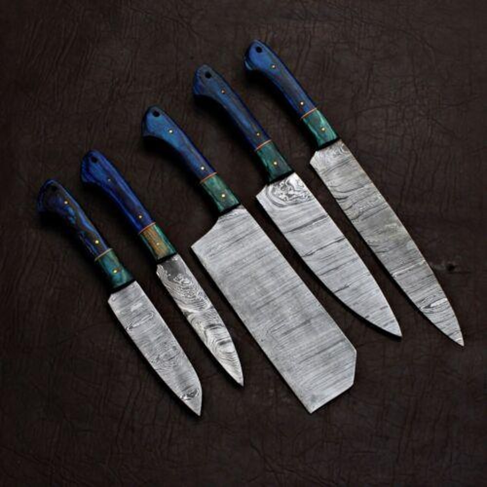 Custom Handmade Damascus Steel 5 Pc Knife Set For Kitchen Outdoor Use 2