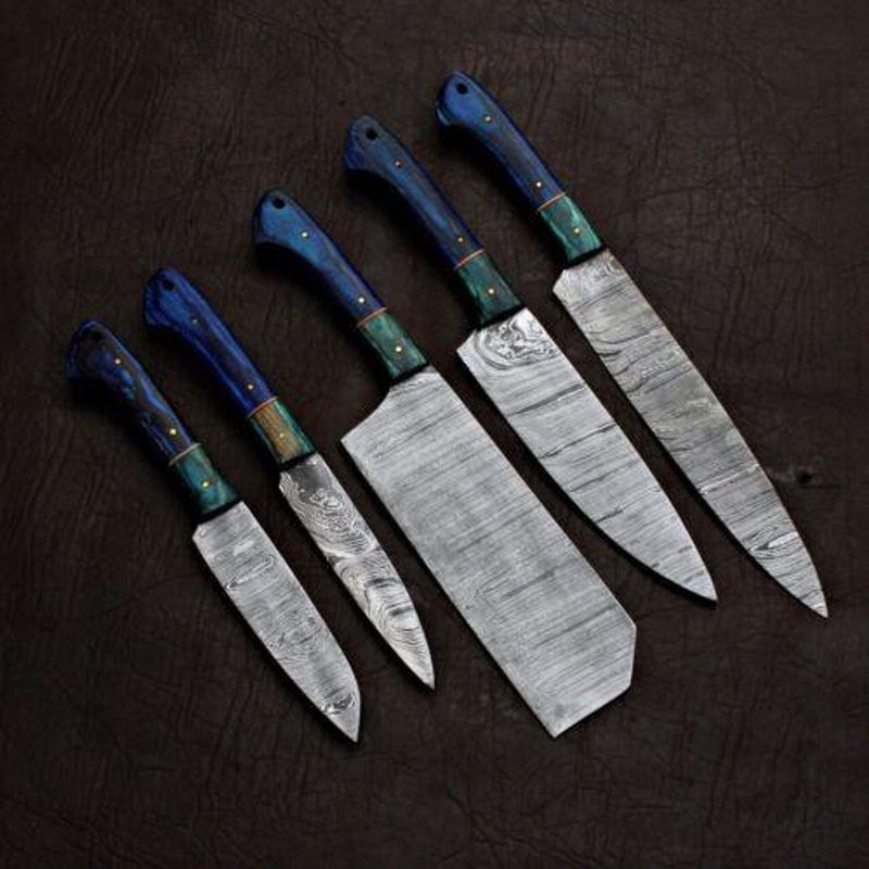 Custom Handmade Damascus Steel 5 Pc Knife Set For Kitchen Outdoor Use 2