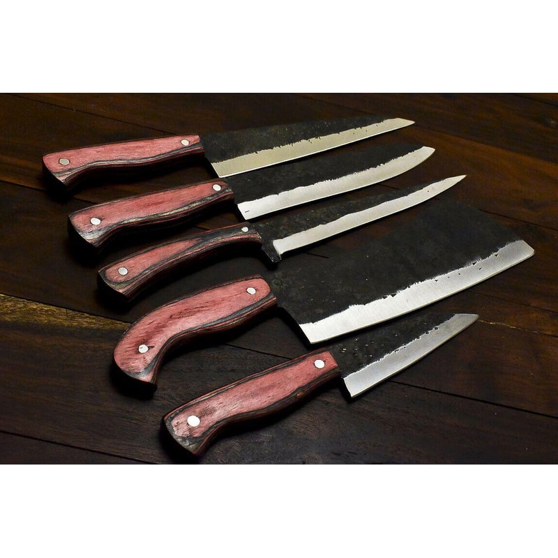Handmade D2 Steel Chef Hunting Knife Set 5 Pc Hardwood Handle 1