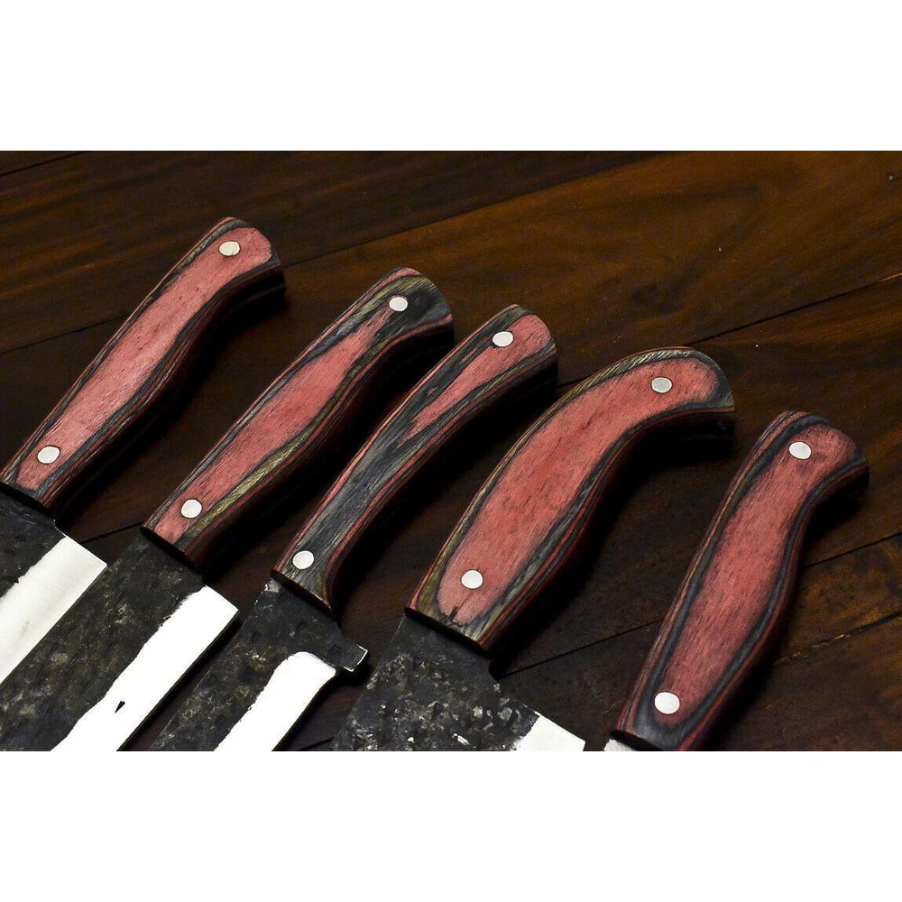 Handmade D2 Steel Chef Hunting Knife Set 5 Pc Hardwood Handle 3