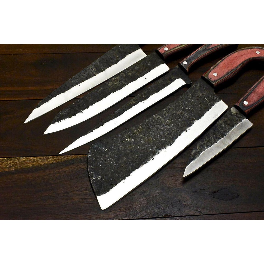 Handmade D2 Steel Chef Hunting Knife Set 5 Pc Hardwood Handle 2