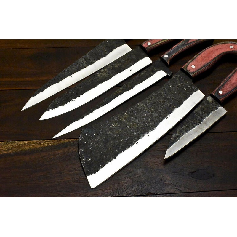 Handmade D2 Steel Chef Hunting Knife Set 5 Pc Hardwood Handle 2