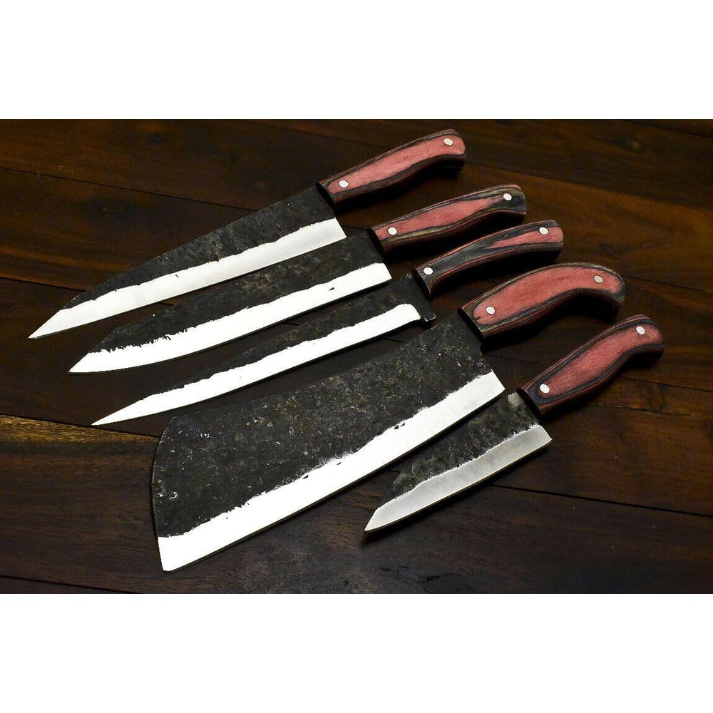 Handmade D2 Steel Chef Hunting Knife Set 5 Pc Hardwood Handle 0