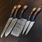 Handmade Damascus Steel Chef Hunting Knife Set 5 Pc Walnut Wood Handle 0