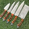 Custom Handmade Twist Damascus Steel Chef Knife Set Rosewood Handle Kitchen Knives 0
