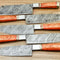Handmade Damascus Steel Chef Knife Set 5 Pc Kitchen Knives With Orange Hardwood Handles 1